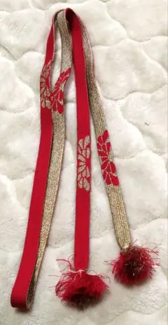 着物小物 帯締め③ ピンク/シルバー花柄入 リバーシブル 長さ150cm 中古品