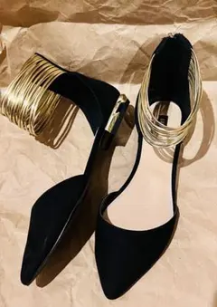 Forever21 ブラック ゴールド フラットシューズ セパレート パンプス