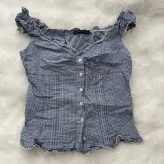 brandy melville フリル付きチェックシャツ
