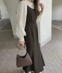 LAUIR バックリボンマーメイドキャミソールワンピース ブラウン