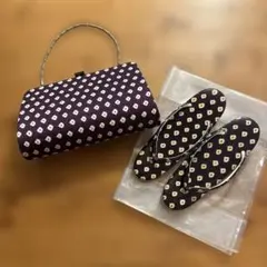 絞　紫色 幾何学模様 和装用バッグと草履セット