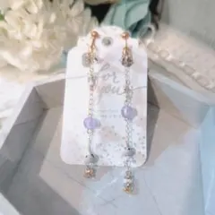 ダルメシアンジャスパー/イヤリング/パープルビーズ/ファルファーレビーズ/天然石