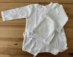 【モンベべ】 ワッフル生地ロンパース・帽子セット　ホワイト