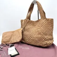 ファロルニ イントレチャート レザー トートバッグ ハンド ポーチ付 ブラウン