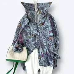 美品♪エトロ コットン 44 長袖シャツ ペイズリー ブルー 水色