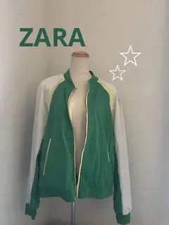 ZARAzaraスタジャンMA-1スカジャン緑白黄グリーンホワイトイエロー