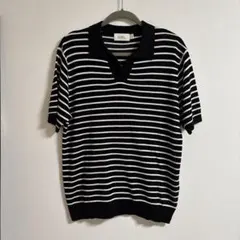 【韓国】COOGI ポロシャツ ボーダー柄 ブラック ホワイト Sサイズのサムネイル