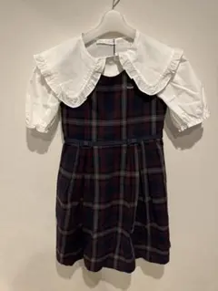 CHOPINチェック柄ジャンバースカートZARA半袖 フリル襟ブラウスセット