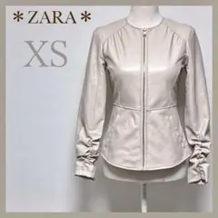 ＊ZARA＊ザラ ノーカラージャケット フェイクレザー ペプラムジャケット