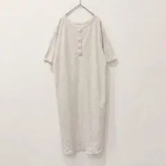 GU ロングワンピース 半袖 カットソー　ヘンリーネック アイボリー M