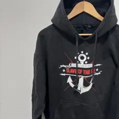 US古着英語プリント碇シー海パーカーブラック 黒