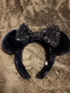 ブラックミニーカチューシャ（スパンコールリボン付き）