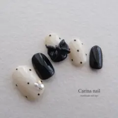 5281 ジェルネイルチップ 量産型 モノクロドット ワンホン 韓国