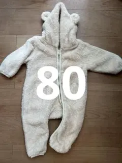 【pairmanon】ベージュクマ耳フリースロンパース（80㎝）