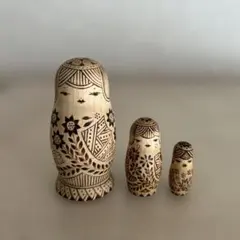 ウッドバーニング　マトリョーシカ　焦がし絵作家ieさん　3個組