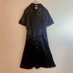 （S） 光沢 フレンチヴィンテージ フランス製 サテン風ワンピース60s 70s