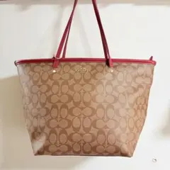 COACH シグネチャー トートバッグ ベージュ レッド 肩掛け 大容量 美品