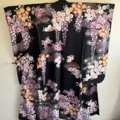 振袖　黒地　藤　桜　ラメ　美品　NICOLE