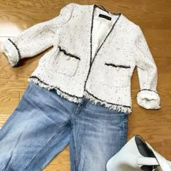 ZARA ファンシーツイード ノーカラージャケット ZARA WOMAN