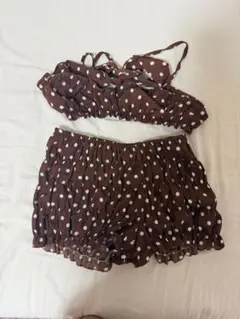 ブラウン・白水玉 セパレート水着