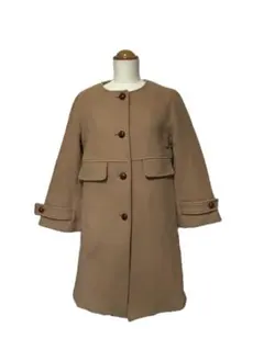 C328★イエナ ミドル丈ノーカラーコート40キャメル女性用かわいいデザイン通勤
