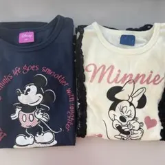 長袖オフホワイトミニーちゃん130 ネイビーミッキーチュニックTシャツ120
