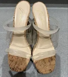 R &E クリアストラップ コルクヒール サンダル　ギャル