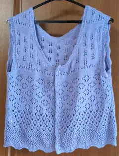 値下げ☆薄紫 レース編み ニットベスト