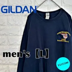 V886【GILDAN】プリントロングスリーブ【メンズL】ネイビー