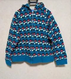 ディズニーリゾート ☆ ミッキーマウス 総柄 裏起毛 ジップアップパーカー M