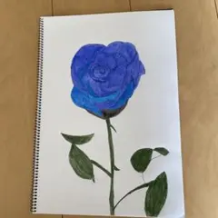 青色のバラ 手描き絵画 A3サイズ