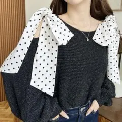 【タグ付き】フェザーショルダーリボンニットプルオーバー セーター