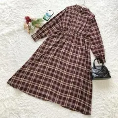 レイカズン ワンピース ロング Aライン チェック バンドカラー F 秋冬 人気