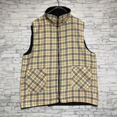 ノーブランド　チェック柄　ジッパーベスト　ベージュ　美品　トップス　レディース