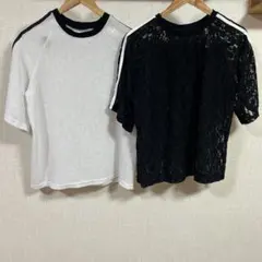 美品 しまむらルティークrumiコラボ ラインメッシュTシャツ セット売り