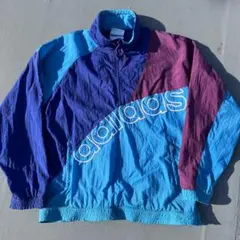 80s VINTAGE adidas ナイロンジャケット デカ刺繍 トレフォイル