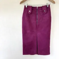 【レディアゼル】スエードタイトスカート　Sサイズ　紫パープル　差し色　ストレッチのサムネイル