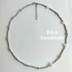 シルバービーズ ホワイトパール ハート ネックレス ハンドメイド