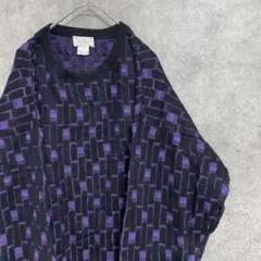 90S vintage 総柄ニット　セーター　メンズS アクリル　古着　個性派