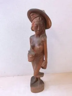 ヴィンテージ インドネシア バリ島 民芸品 女性像 木彫り 木製 彫刻 オブジェ