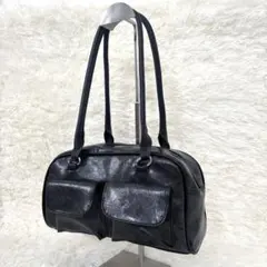 【美品】ヴィンテージ風 ボストンバッグ ダブルポケット Y2K ブラック 黒