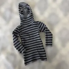 keikiiiフード付きストライプ長袖フードタートルネックカットソー
