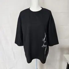 ビッグサイズ　猫イラスト 半袖Tシャツ 黒