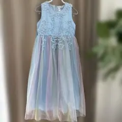 キッズ　ドレス　水色　グラデーション　150cm