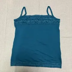 大人可愛い レース使い キャミソール グリーン コットンベース 伸縮性あり
