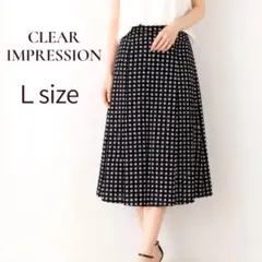 【美品】クリアインプレッション タックフレアスカート とろみ 黒 白 Lのサムネイル