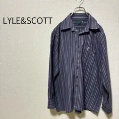 b0207【ライルアンドスコット】長袖 シャツ ストライプ Ｌ 刺繍ロゴ 羽織りのサムネイル