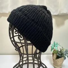 ハンドメイド★浅めシンプルニット帽　ブラック