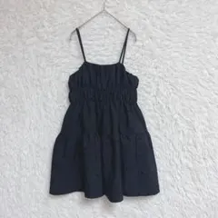 【コカ】 フロッキードット柄 ハリ感キャミチュニック(L ) ティアード 黒のサムネイル