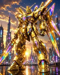 デジタルアートロボットゴールド剣士ポスターa4額付き発送紙沢光